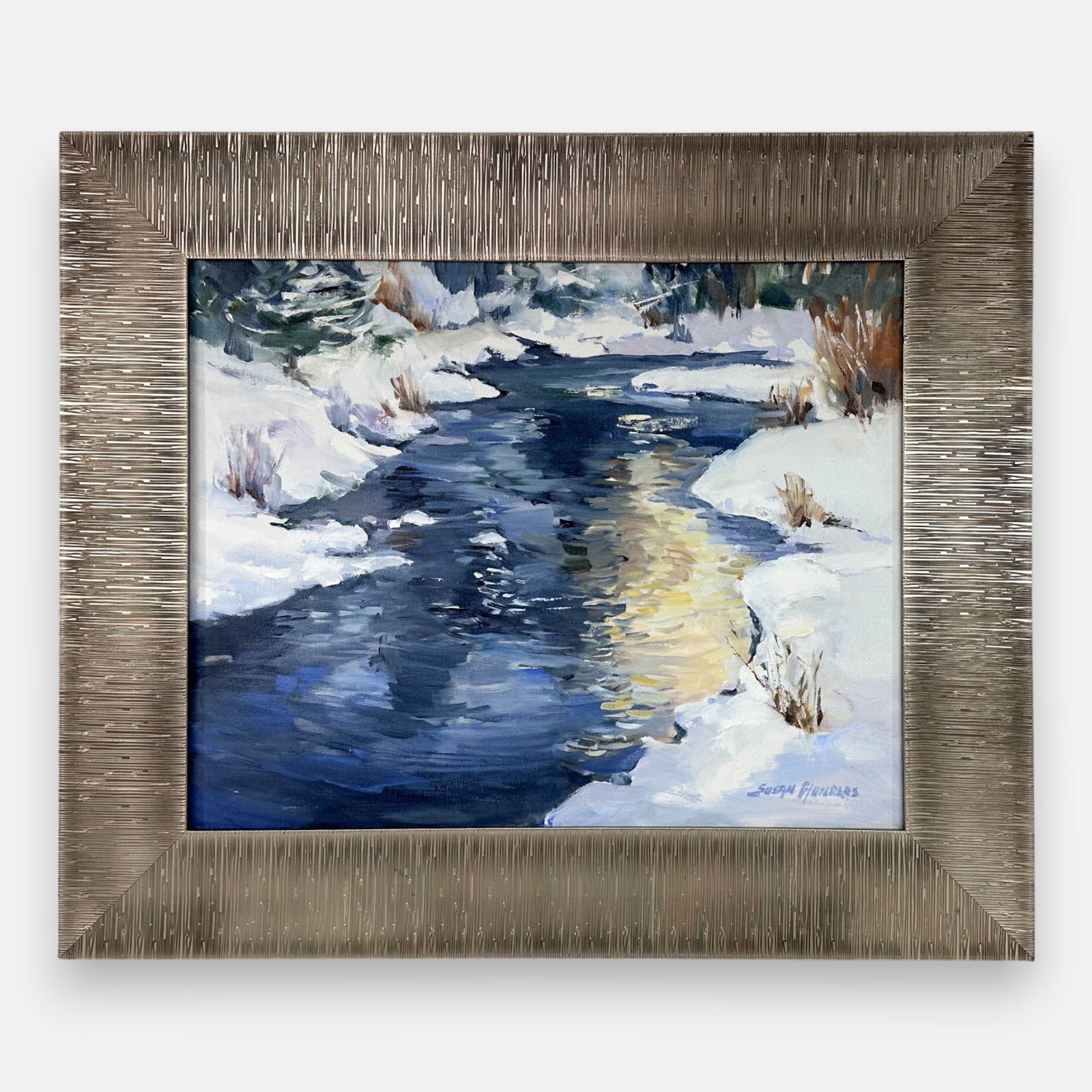 Susan Flanders Contemporary Oil on Canvas Framed Winter Stream Landscape Painting (1 of 5)