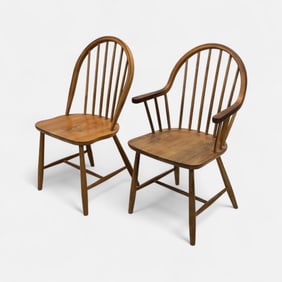 Two Erik Ole Jorgensen for Tarm Stole Danish Modern Teak Windsor Style MCM Chairs