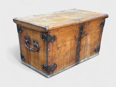 Antique 19thC Continental Storage Trunk Chest w/Iron Mounts