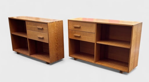 Pair Contemporary Lacewood Nightstand Cabinets