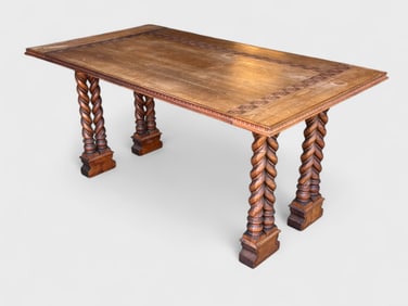 Carved Wood Barley Twist Library Table