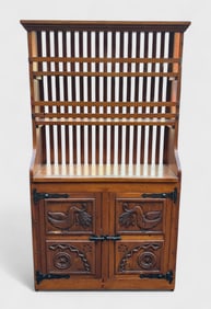 Carved Wood Stepback Cupboard Hutch