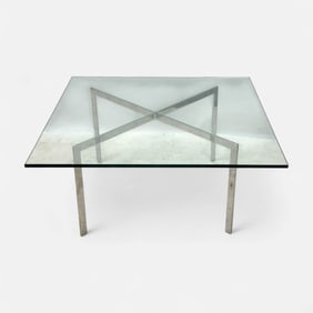 Mies Van der Rohe for Knoll Style Glass and Chrome "Barcelona" Coffee Table