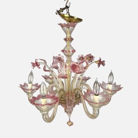Fine Italian Venetian Six-Light Murano Art Glass Chandelier Ceiling Fixture