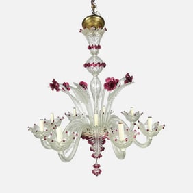 Fine Italian Venetian Eight-Light Murano Art Glass Chandelier Ceiling Fixture #1