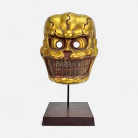 Antique Tibetan Gilt Metal Citipati Skull Dance Mask