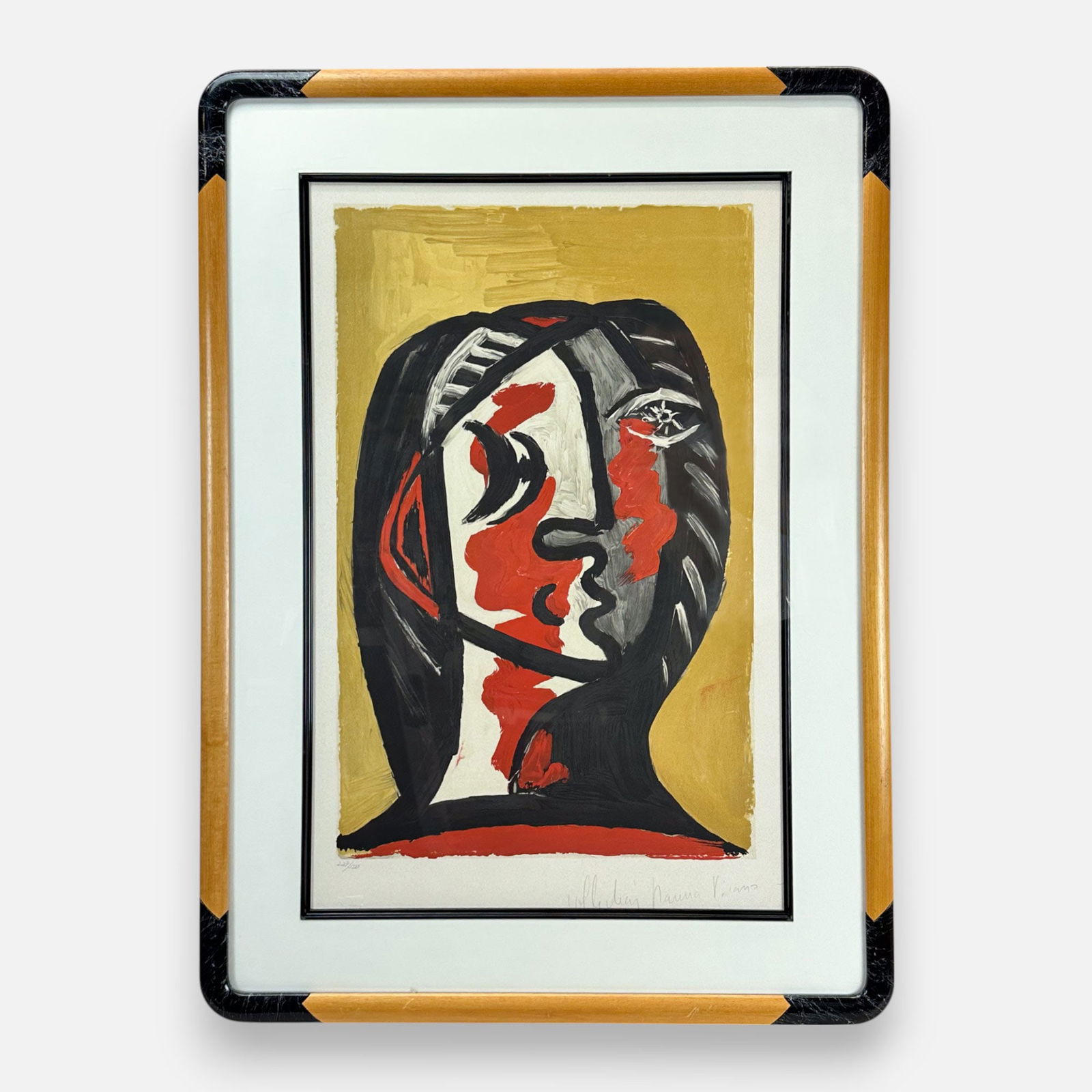 Pablo Picasso (After) "Tete de Femme en Gris et Rouge sur Fond Ochre" Lithograph Framed Print (1 of 6)