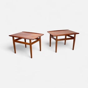 Pair Grete Jalk Danish Modern Teak Wood Surfboard MCM Side Tables