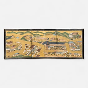 Antique 19thC Japanese Meiji Six-Panel Folding Screen Landscape Original Painting