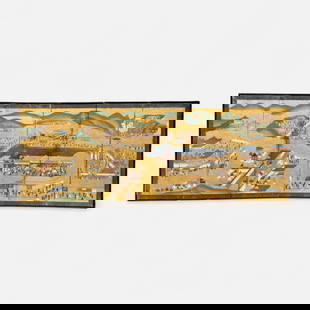 Antique 19thC Japanese Meiji Six-Panel Folding Screen Landscape Original Painting: Ca. last half 19thC. Good overall condition, with age-appropriate discoloration, surface wear, fading, tear, and minor creases. Please see all photos for best idea of condition specifics. Simple integ