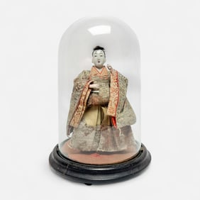 Antique 19thC Japanese Ningyo Doll w/Glass Display Dome