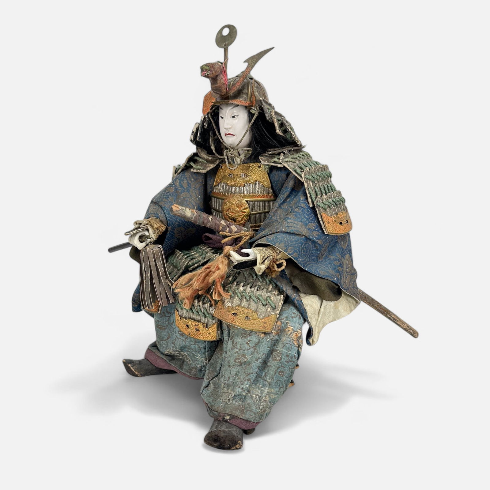 Antique 19thC Japanese Ningyo Samurai Warrior Doll w/Seat (1 of 5)