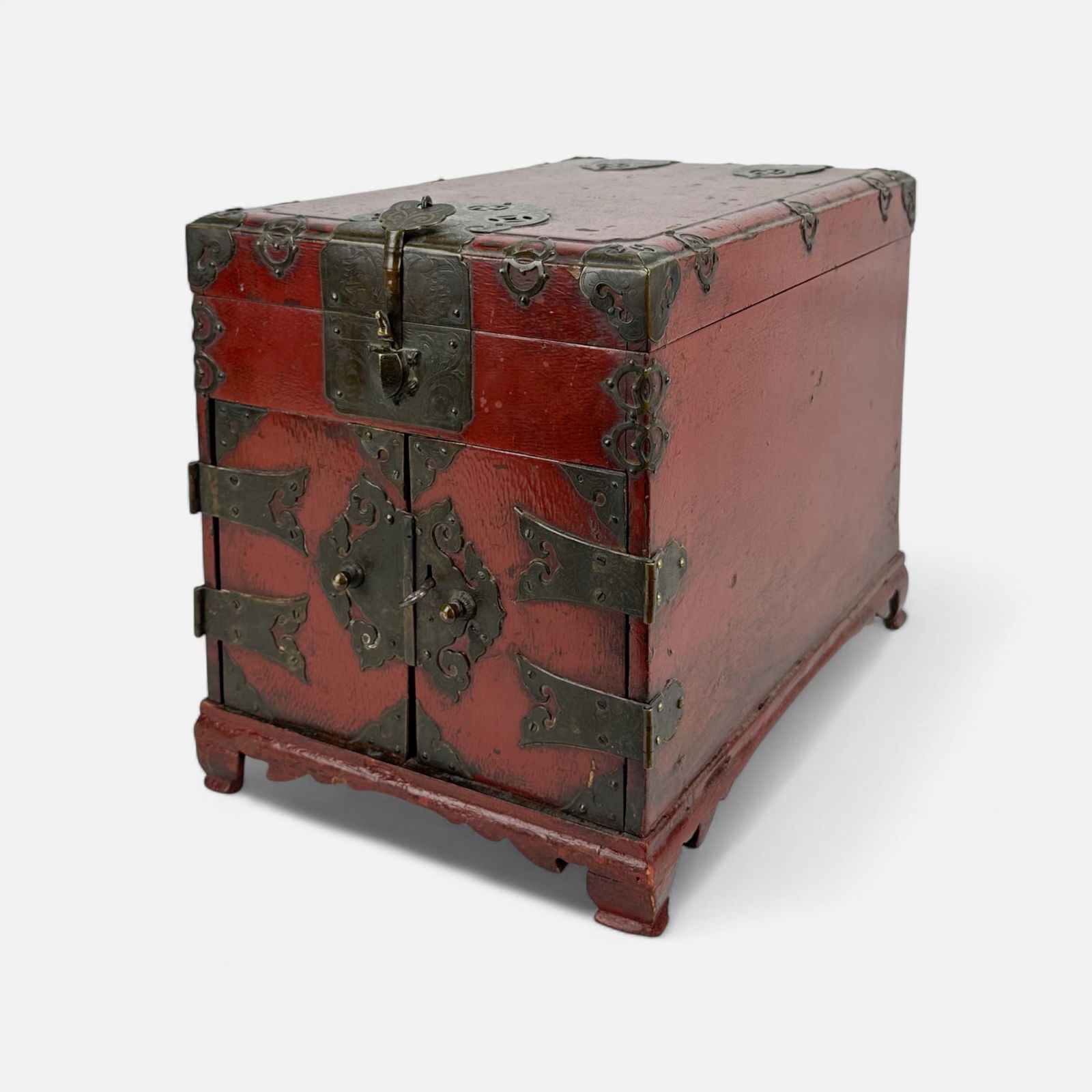 Antique 19thC Korean Joseon Lacquered Wood & Iron Cosmetics Box w/Original Strap Hinges (1 of 11)