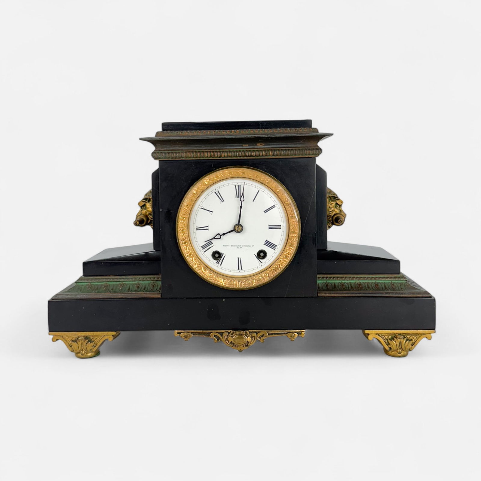 Seth Thomas Sons & Co Brass Adamantine Faux Marble Mantel Clock (1 of 9)