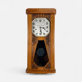 French Carved Oak Art Nouveau Wall Clock