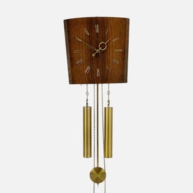 Sleek and Modern Urgos 1960s Black Walnut MCM Gong Wall Clock German Quality