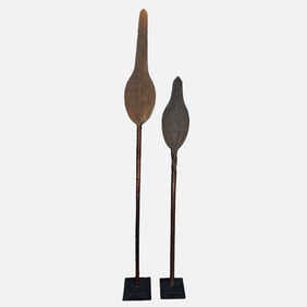 West African Tribal Wood Spears w/Museum Display Stands