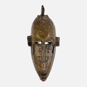African Soninke Marka Carved Wood & Copper Tribal Mask Mali