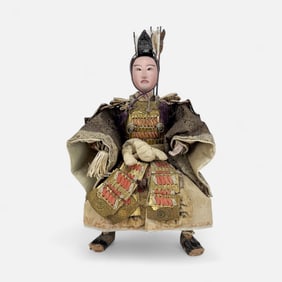 Large Antique 19thC Japanese Ningyo Samurai Warrior Archer Doll w/Seat & Arrows