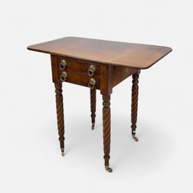 Antique American 2-Drawer Drop-Leaf Walnut Work Table