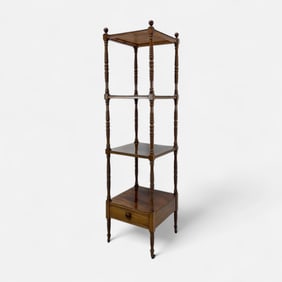 Antique Carved Walnut 4-Shelf Square Etagere on Casters