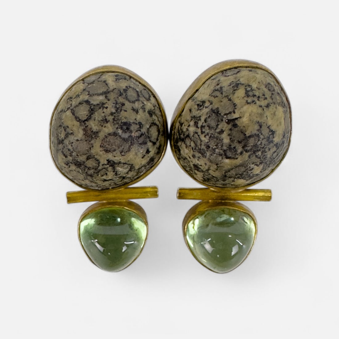 Pair Sam Shaw Agate & Green Quartz Sterling & 18K Yellow Gold Earrings (1 of 4)
