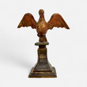 Antique 19thC Carved Gilt Wood Dove Sculpture on Pedestal Base