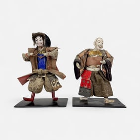 Two Antique 19thC Japanese Ningyo Dolls on Stands