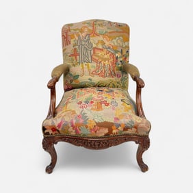 Antique 19thC Continental Needlework Fauteuil Lolling Armchair