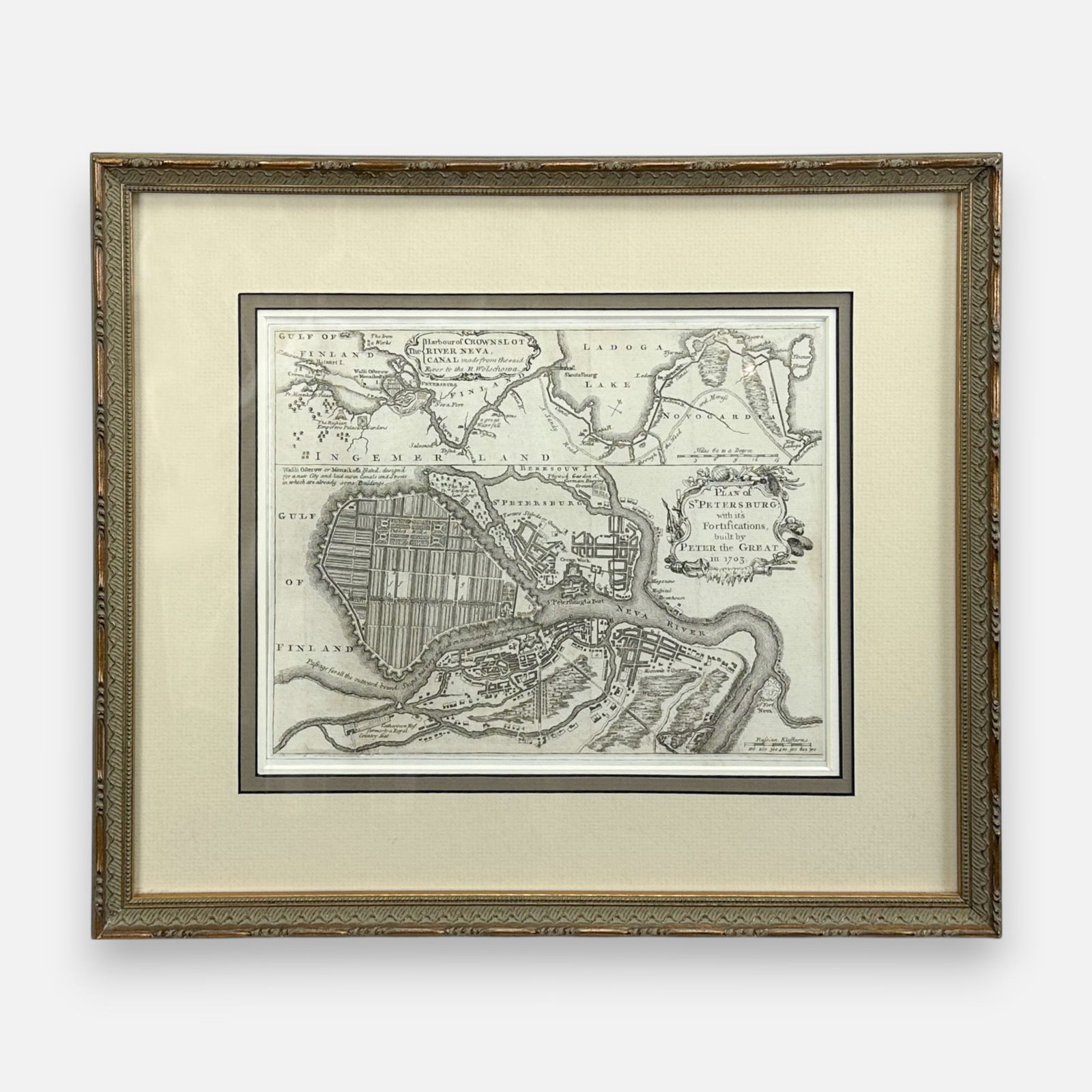 Antique 18thC Framed Map of St. Petersburg, Russia and Its Fortifications (1 of 4)