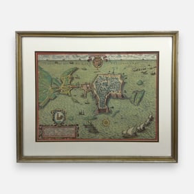Georg Braun & Frans Hogenberg Antique 17thC Hand Colored Map of Gallipoli