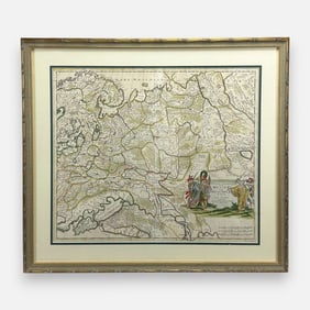 Justus Danckerts Antique 17thC Framed Hand Colored Dutch Map of Russia