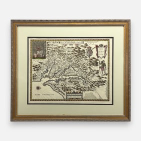 Willem Blaeu Antique 17thC "Nova Virginiae Tabula" Framed Hand Colored Map of Virginia