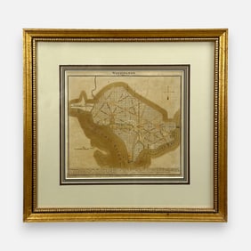 John Luffman Antique Hand Colored 19thC Framed Map of Washington D.C.