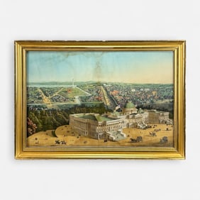 E. Sachse Antique 19thC "View of Washington, D.C." Lithograph Framed Print