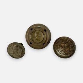 Antique 19thC George Washington Brass Curtain Tieback, Inkwell, & Cast Government Door Knob