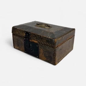 Antique 19thC American Leather Trunk by John Lutz of Georgetown