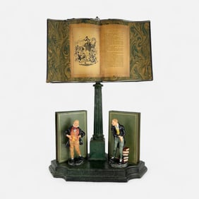Rare Royal Doulton Double Figurine Table Lamp w/Open Book Lamp Shade All Original