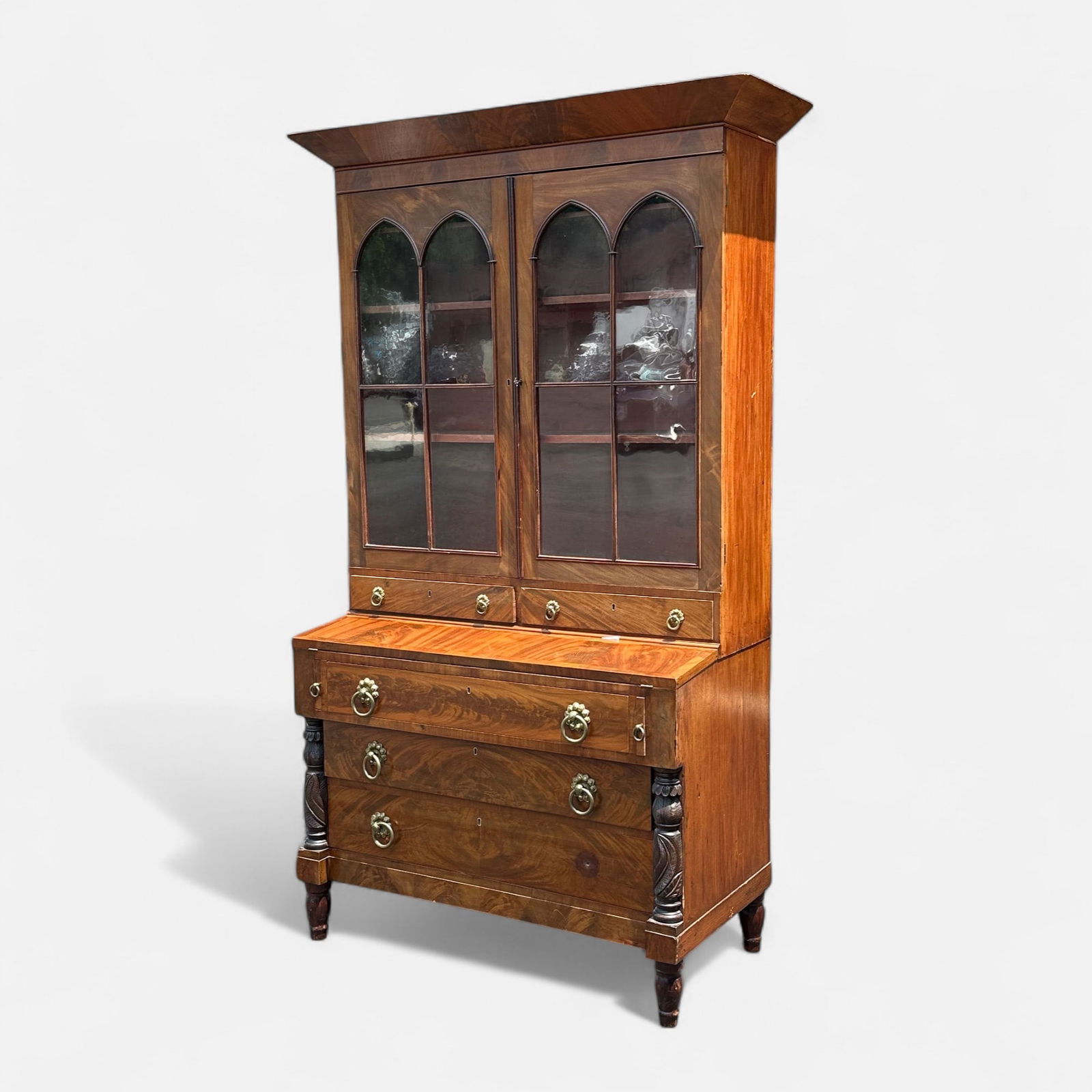 Antique 19thC Empire Carved Mahogany Bookcase Writing Desk (1 of 11)