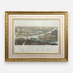 Antique 19thC Hand Colored Print "Birdseye View of The City of St. Petersburgh"