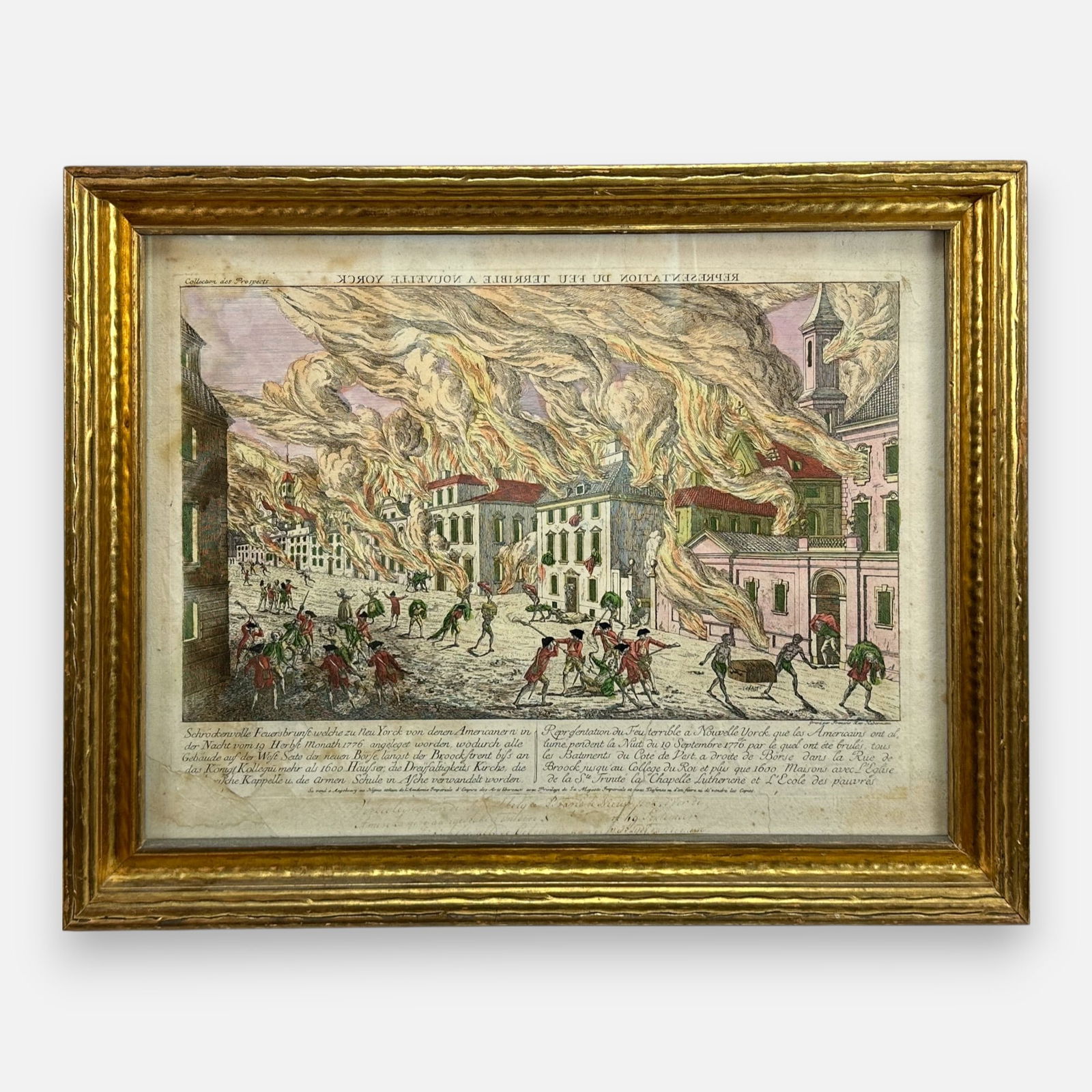 Franz Xaver Haberman "Great Fire of New York" 1776 Engraving Framed Print (1 of 10)