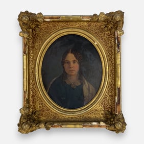 Antique Portrait of a Woman Oil on Canvas Framed Painting