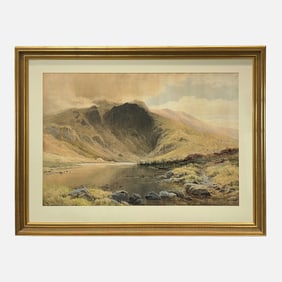 Frederick Clive Newcome 1872 Large Mountainous Stream Landscape Watercolor Painting