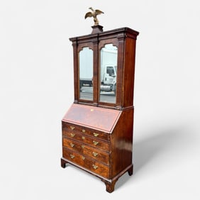 Antique Late 18th/19thC Two-Piece Cabinet on Desk w/Carved Gilt Wood Eagle Finial