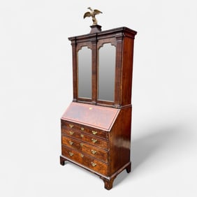 Antique Late 18th/19thC Two-Piece Cabinet on Desk w/Carved Gilt Wood Eagle Finial