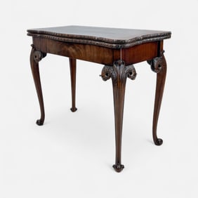 Antique 19thC Continental Carved Burl Mahogany Folding Game Table