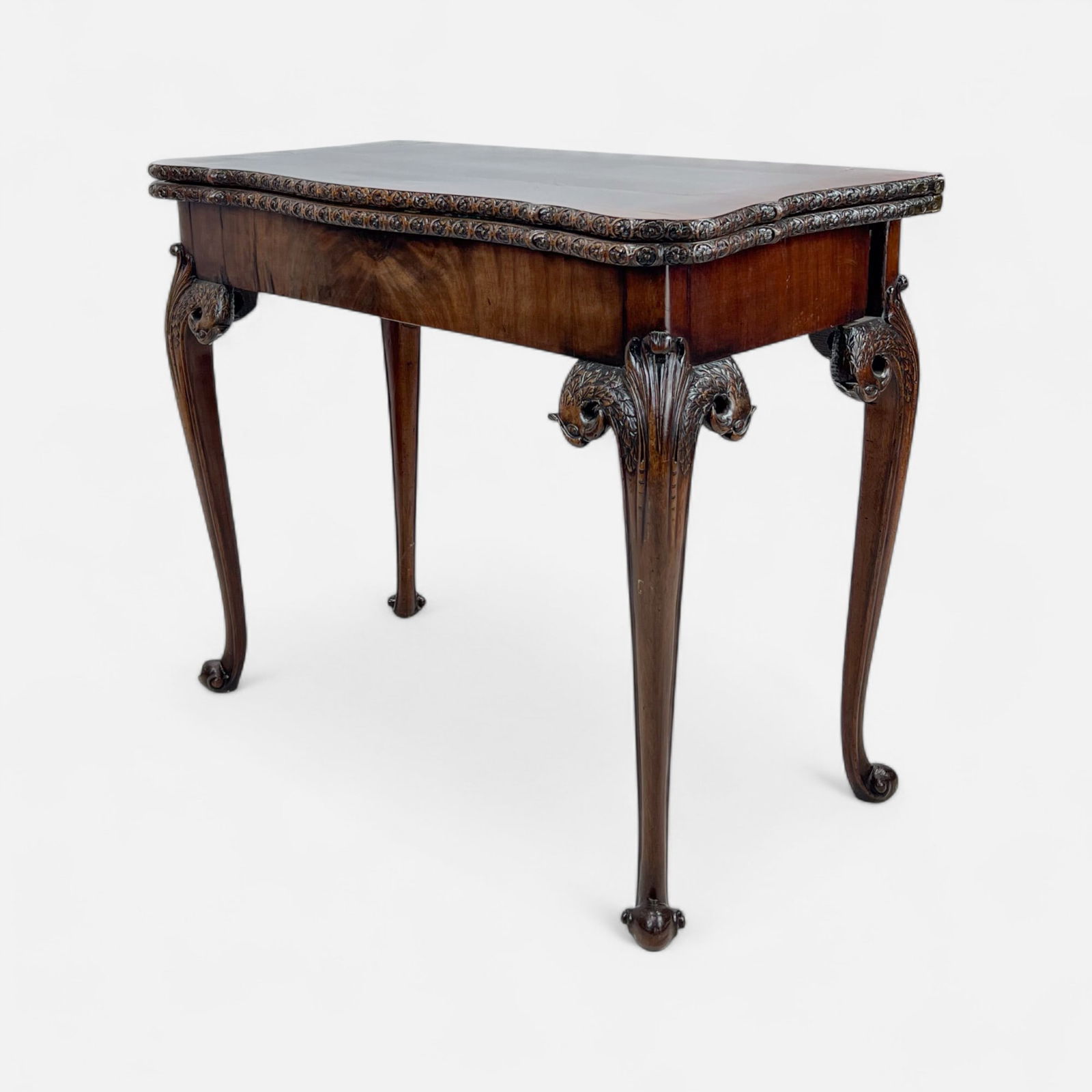 Antique 19thC Continental Carved Burl Mahogany Folding Game Table (1 of 11)