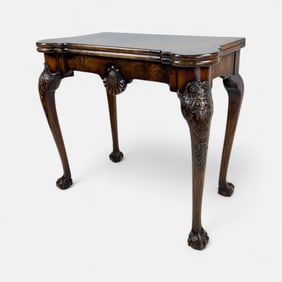 Antique 18thC Continental Mahogany Game Table w/Carved Shell Center & Northwind Face Knees