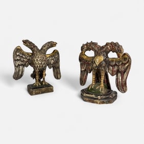 Two Antique Continental Gilt Wood Double-Headed Eagle Bookends