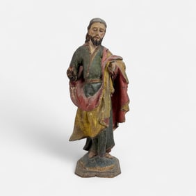 Large 27" Antique 19thC Carved & Painted Wood Figure of Jesus